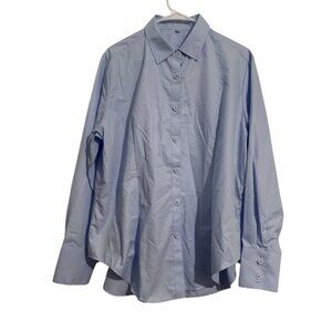 Light Blue Long Sleeve Button-Up Shirt 2XL Cotton Blend Womens Blouse